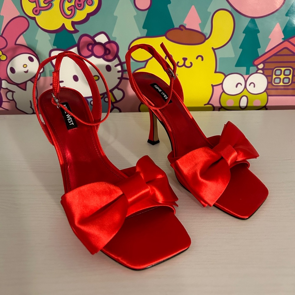 bright red bow heels